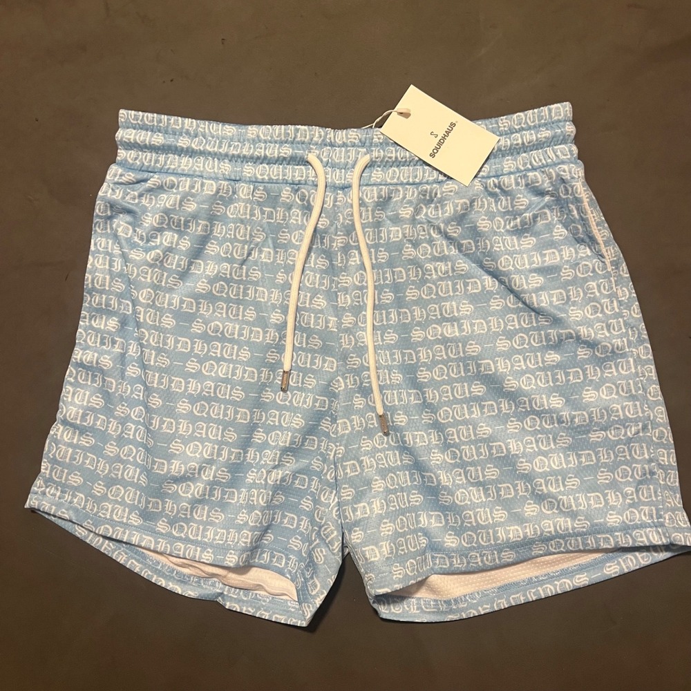 SQUIDHAUS Mesh Shorts Mens L Light Blue Drawstring‎ Pockets Gym NWT